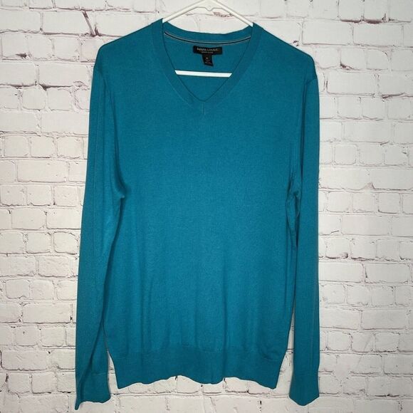 Banana Republic Luxury Blend V-Neck Sweater Men Size M Blue Silk/Cotton/Cashmere - Picture 1 of 8